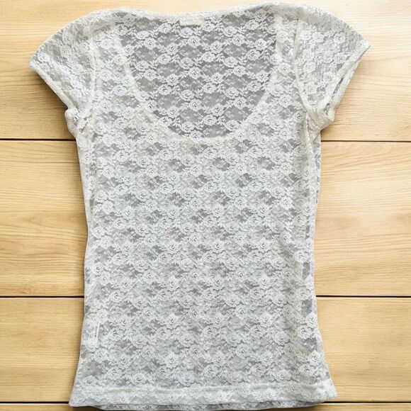 John Galt White Cream Lace Woven Top Shirt Knit Short Sheer Small S - Picture 2 of 6